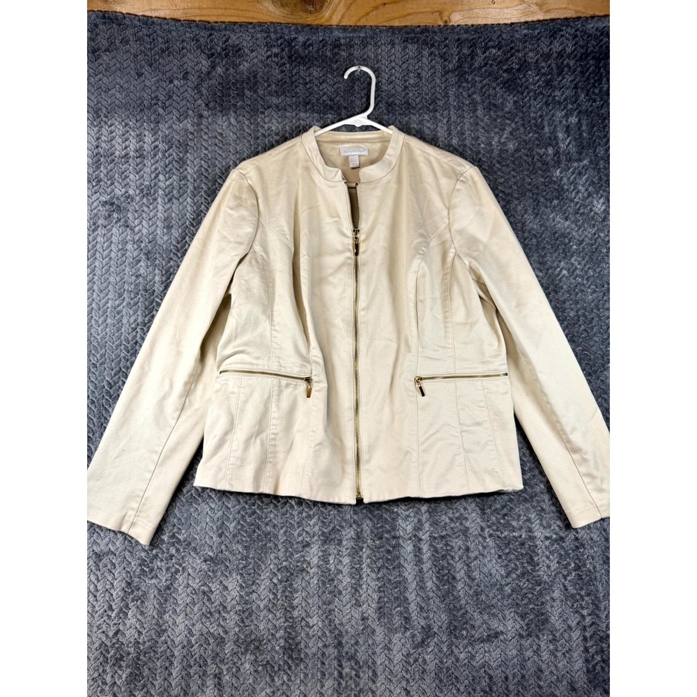 Charter Club Jacket Womens‎ 12 Beige Cotton Stretch Mock Neck Full Zip Casual